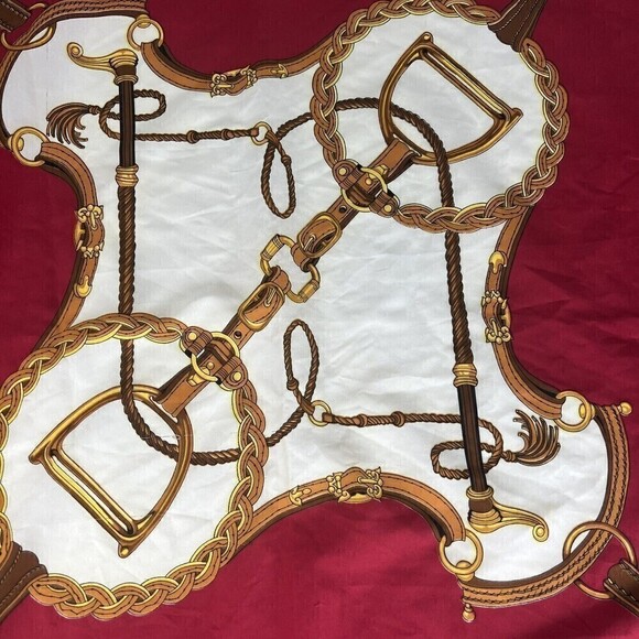 Vintage Triminghams Bermuda 100% Silk Scarf 32” X  34” Equestrian and Lion Gold - Picture 4 of 13